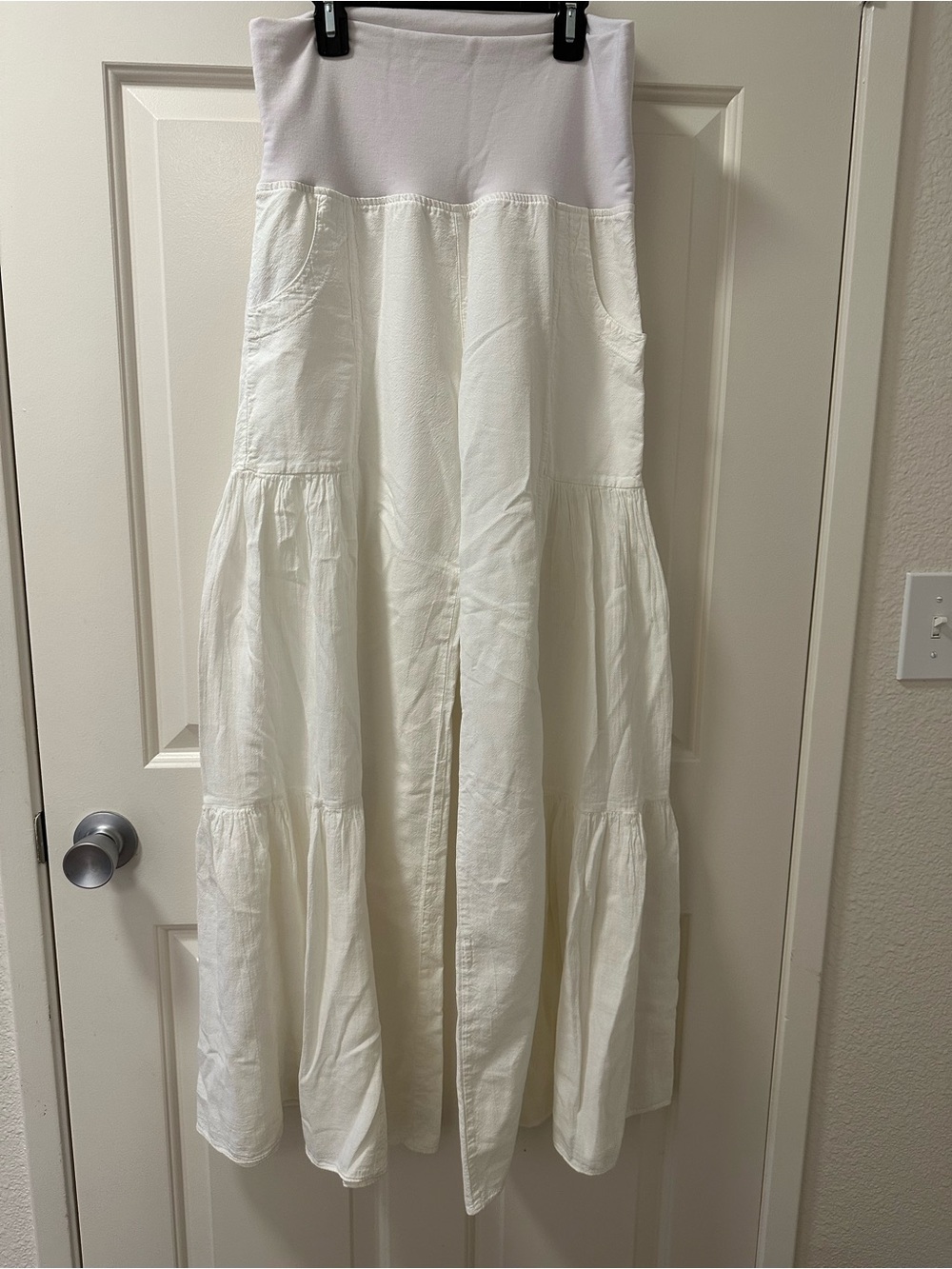 White Tiered Wide-Leg Pants with Smocked Waistband